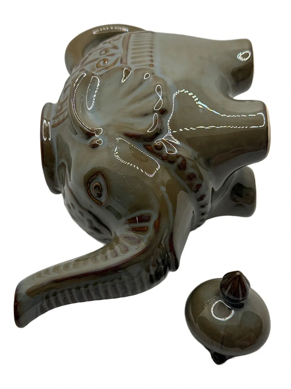 Pier 1 Glazed Elephant Ceramic Teapot in Gray and Brown